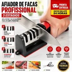 Afiador de Facas Profissional 3 Estágios Amolador Manual Antiderrapante Afia Facas Tesouras Envio 24h