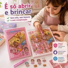Caderno Interativo de Adesivos 3D com 8 Cenários e Pinça