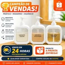 KIT Porta Sabonete Líquido Dispenser 300ml Recarregável para Banheiro Cozinha Detergente Design Moderno Branco
