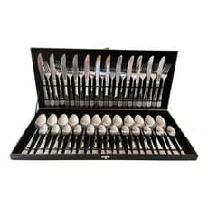 Faqueiro Aço Inox 48 Peças Prata Premium Aço Inoxidável Prateado Talheres Jantar Mesa Posta Detalhes Dourados Elegante