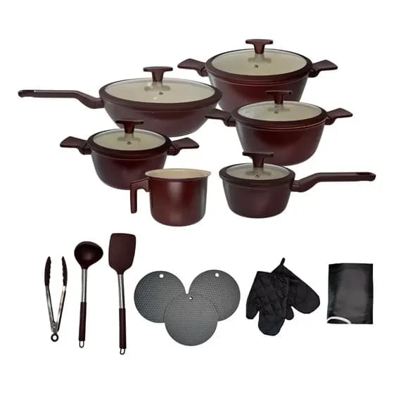 Jogo De Panela Cerâmica Premium 20 Pç - Antiaderente Marrom Marrom-escuro
