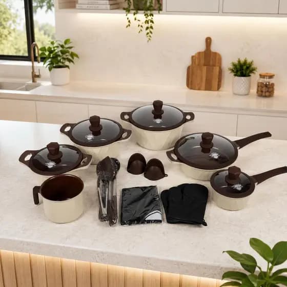 Jogo De Panela Monaco Platinum Cerâmica Premium 21 Peças Antiaderente Frigideira Caçarola Tampa Vidro Indução Cozinha