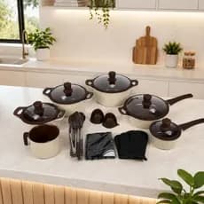 Jogo De Panela Monaco Platinum Cerâmica Premium 21 Peças Antiaderente Frigideira Caçarola Tampa Vidro Indução Cozinha