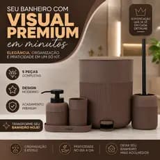 Conjunto para Banheiro 5 Peças Café Mood | Kit Banheiro Completo com Lixeira Pedal e Dispenser