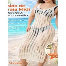 Vestido saida de praia croche plus size fenda nas duas laterais look resort moda verao2026