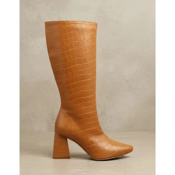 Bota Cano Longo Salto Triângulo 23020 Croco Whisky