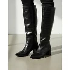 Bota Feminina Cano Alto Com Salto Bloco Croco Preta 190212