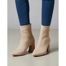 Bota Feminina Meia Knit Cano Baixo Salto Grosso Nude 184000