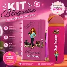 Kit Personalizado Criadora de Conteúdo Premium- Caderno, Caneta e Garrafa Térmica 945ml