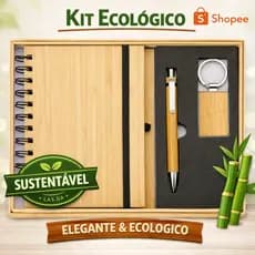 Kit Ecológico Bambu (Três Peças) – Caderno, Caneta e Chaveiro Sustentável Liso
