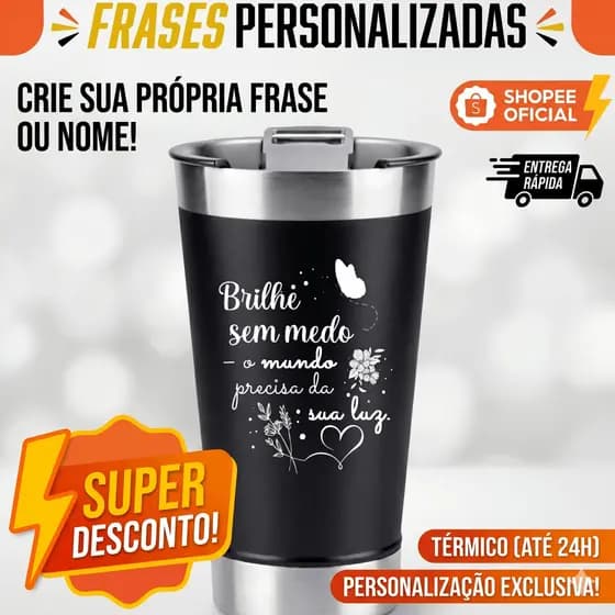 Copo Térmico 473ml Personalizado Laser - Frase personalizada [C-frase] - Frente e Verso