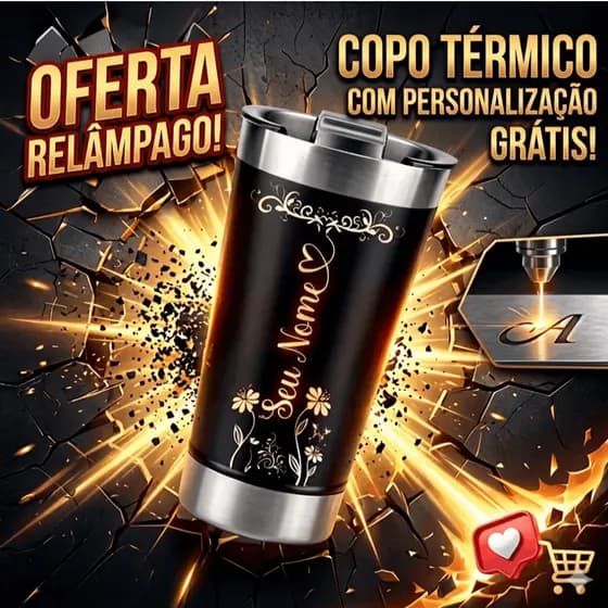 Copo Térmico 473ml Personalizado Laser - Seu Nome Personalizada [C-NOME E COROA DE FLORES] - Frente e Verso