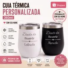 Kit 2 Copos Inox Cuia Térmicos com Tampa- Personalizados com Nome- Logo -Frase