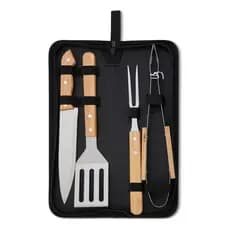 Kit Churrasco Completo com Estojo e Utensílios de Aço Inox e Cabo de Madeira