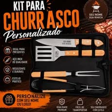 Kit Churrasco 4 Peças – Completo e Personalizável a Laser- Seu Nome- Sua Logo-Presente