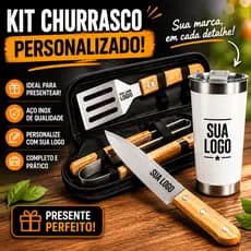 Kit Churrasco com 4 peças + Copo 473ML Grátis -  Exclusividade e Estilo Sob Medida - Personalizado a Laser com Sua Logo