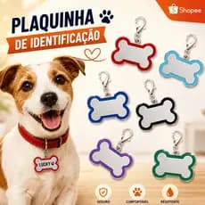 Plaquinha de Identificação Pet Personalizada Média | Pingente Ossinho com Nome em Laser