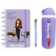 🌟 Kit Personalizado com nome - Advogada - Caderno, Caneta e Garrafa Térmica Coala 560 ml- Presente-Brinde