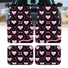 4 unidades de tapetes de pés de carro Hello Kitty com estampa completa de coração de amor, tapetes internos de carro est