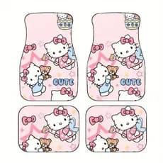 Tapete de carro fofo Hello Kitty de 4 peças Sanrio Tapete de carro antiderrapante durável adequado para carros, SUV, cam