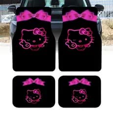 4 unidades de tapetes para pés de carro com laço preto rosa Hello Kitty, tapetes internos de carro estilo Hyundai, fibra