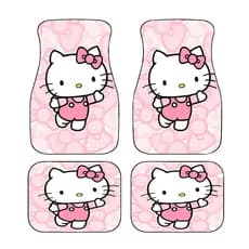 4 peças de tapetes de pés de carro impressos Hello Kitty Sanrio, tapete de carro de Material de fibra de poliéster duráv