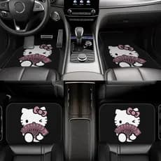 Tapetes para pés de carro Sanrio Hello Kitty de 4 peças - lindos tapetes de carro totalmente cercados com Design de dese