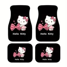 4 peças de tapetes de pés de carro impressos Hello Kitty Sanrio, tapete de carro de Material de fibra de poliéster duráv