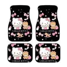 4 peças de tapetes de pés de carro impressos Hello Kitty Sanrio, tapete de carro de Material de fibra de poliéster duráv