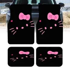 4 unidades de tapetes de pés de carro impressos Sanrio, tapetes universais de interior de carro, fibra de poliéster durá