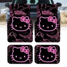 4 unidades de tapetes de pés de carro Hello Kitty de linha rosa escuro, tapetes internos de carro em geral, fibra de pol