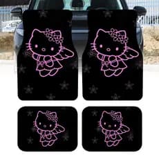 4 unidades de tapetes de pés de carro de anjo de linha rosa, tapetes de interior de carro em geral, fibra de poliéster d