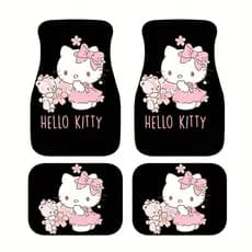 4 peças um tapete de carro fofo da Hello Kitty Sanrio impresso tapete de pés de carro, tapete de carro de Material de fi
