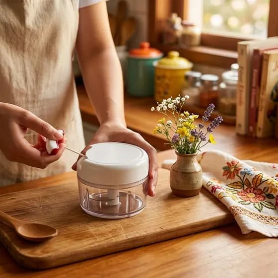Mini Processador Triturador De Alimentos Alho Cebola Cortador Manual A Corda 170ml Lâminas Inox Utensílio Prático