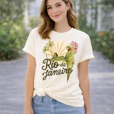 Camiseta Rio de Janeiro Tropical T-shirt Feminina – Estampa Arara Floral Algodão Premium