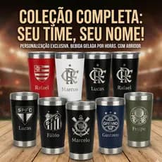 Copo Térmico Personalizado com seu Nome e Time de Futebol com Tampa e Abridor 473ml Laser Presente