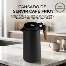 Garrafa Térmica 1 Litro Com Termômetro Led Para Chás Café Design Moderno quente até 24h Cabo Madeira