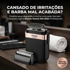 Shaver Kemei KM-2024 Barbeador Elétrico Recarregável Sem Fio Lâmina Dupla Acabamento Profissional