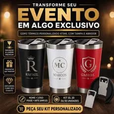 Kit Copo Personalizado Térmico  473ml para Brinde Evento Presente Nome Logo Time com Tampa e Abridor
