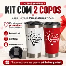 kit 2 Copos Térmico Personalizado Com Nome Time Data Tampa Abridor Presente Casal Namorados