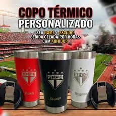 Copo Do São Paulo personalizado Preto Térmico C/tampa E Abridor 473ml
