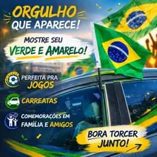 Bandeira do Brasil para Vidro de Carro Dupla Face Resistente Haste Universal Kit Copa Jogos