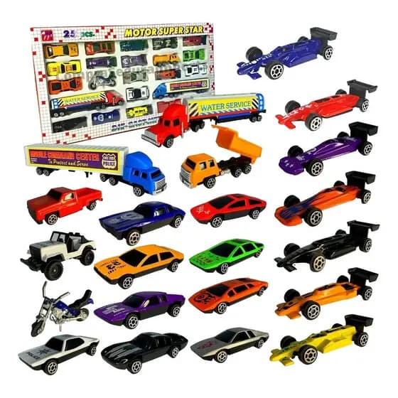 Conjunto Kit 25 Peças Miniaturas Carrinhos Metal Caminhão