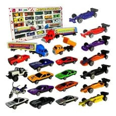 Conjunto Kit 25 Peças Miniaturas Carrinhos Metal Caminhão