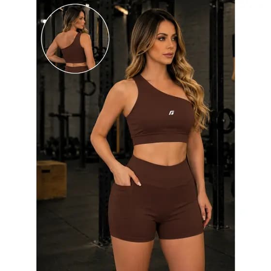 Top conjunto manga nula mais short com bolso