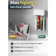 Suporte para Escova de Dente Parede Organizador Banheiro Sem Furo