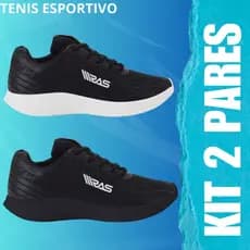 Kit 2 Pares Tênis Masculino e Feminino Preto Leve Ideal Para Corrida e Caminhada