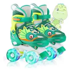 Patins Dinossauro Verde 4 Rodas Com Rodas Led