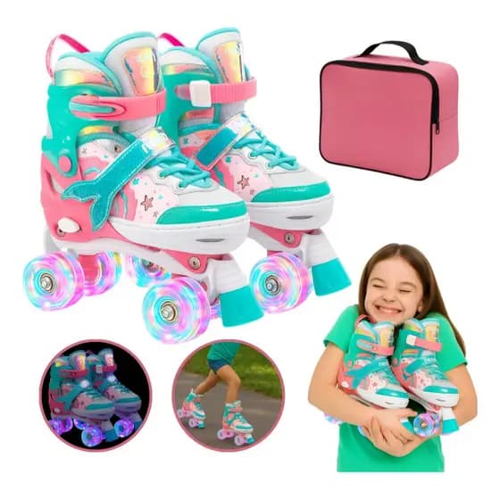 Patins Quad Sereia Verde Com Led