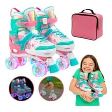 Patins Quad Sereia Verde Com Led